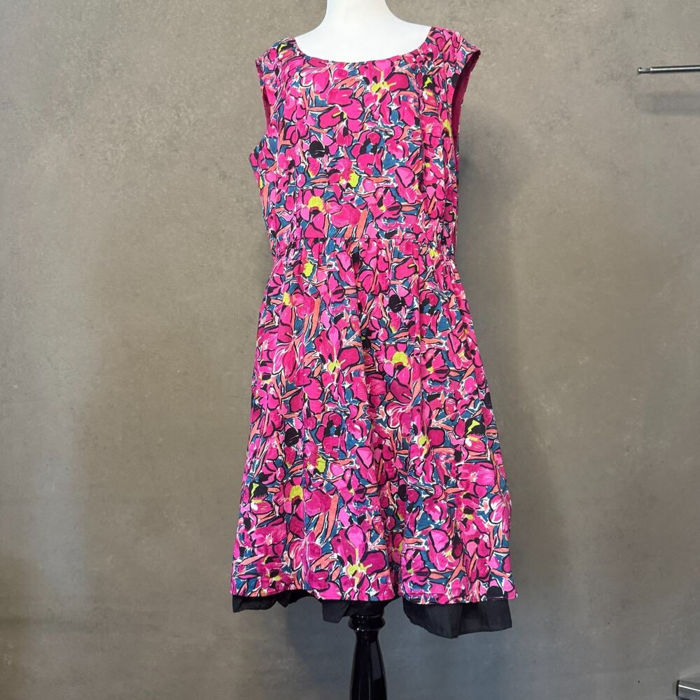 Ann Taylor Sz 18 Floral Fit Flare Dress Sleeveless Cotton Side Zip